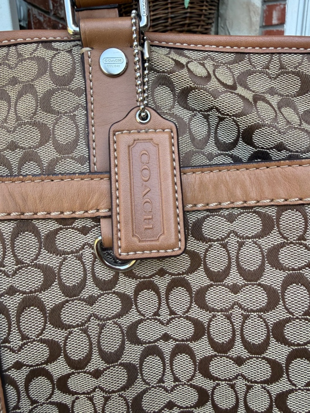 Coach Signature of Print Tote Bag in Tan and Brown - Picture 3 of 13